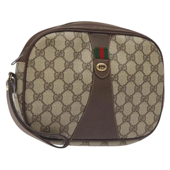 GUCCI GG Supreme Web Sherry Line Bag PVC Beige Green Red 156 01 034 Auth 131336 - Picture 1 of 16